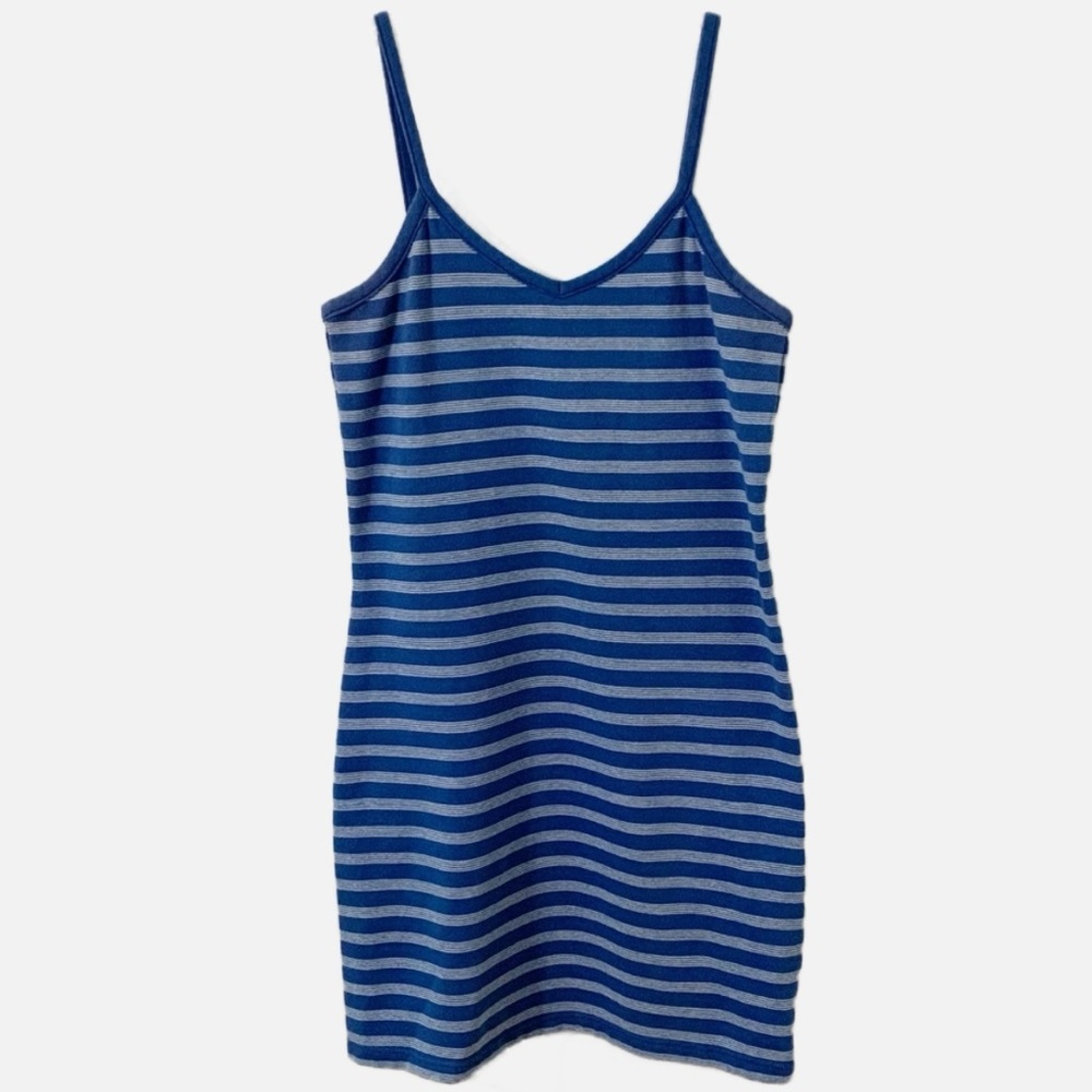 Red Paint Striped Form Fitting Tank Tee Mini Dress Thin Straps V-neck Above Knee